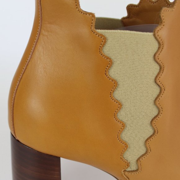 NEW CHLOÉ Scalloped Leather Ankle Boots - Block Heel Booties for Work or Brunch - Picture 10 of 14